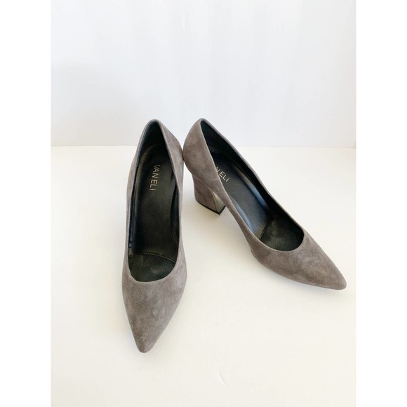 VANELI Women's Gray Suede Pointed Toe Chunky Block Heel Pumps size 10 Narrow - Picture 3 of 11